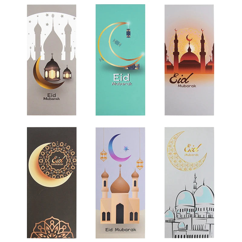 6Pcs Eid Mubarak Umschläge Geld Geschenk Karte Halter Ramadan Mubarak Dekoration 2023 Islamischen Muslim Eid Al-fitr Einladung liefert